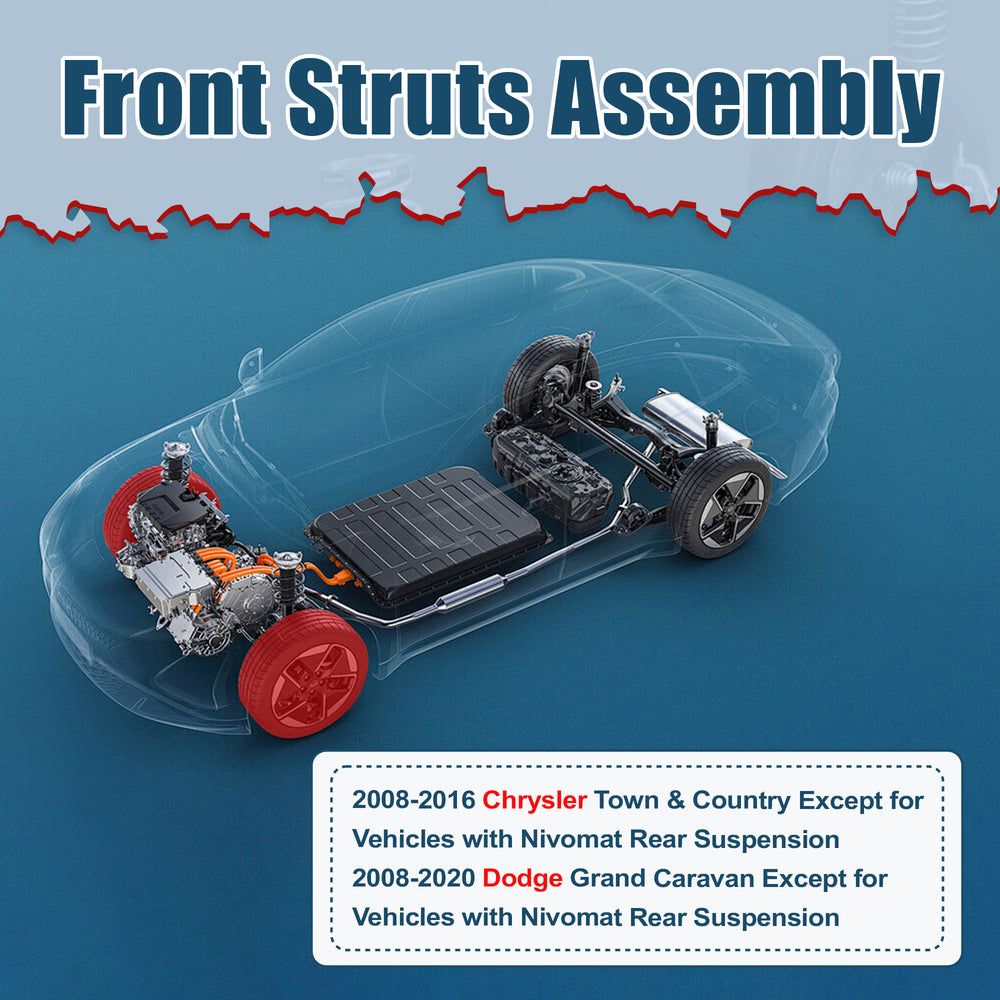 Vextone Front Strut Assembly Kit for 2008-2019 Dodge Grand Caravan, 2008-2016 Chrysler Town & Country – Noise Reduction & Comfort Upgrade – Replaces OEM 171128L 171128R (1PC)