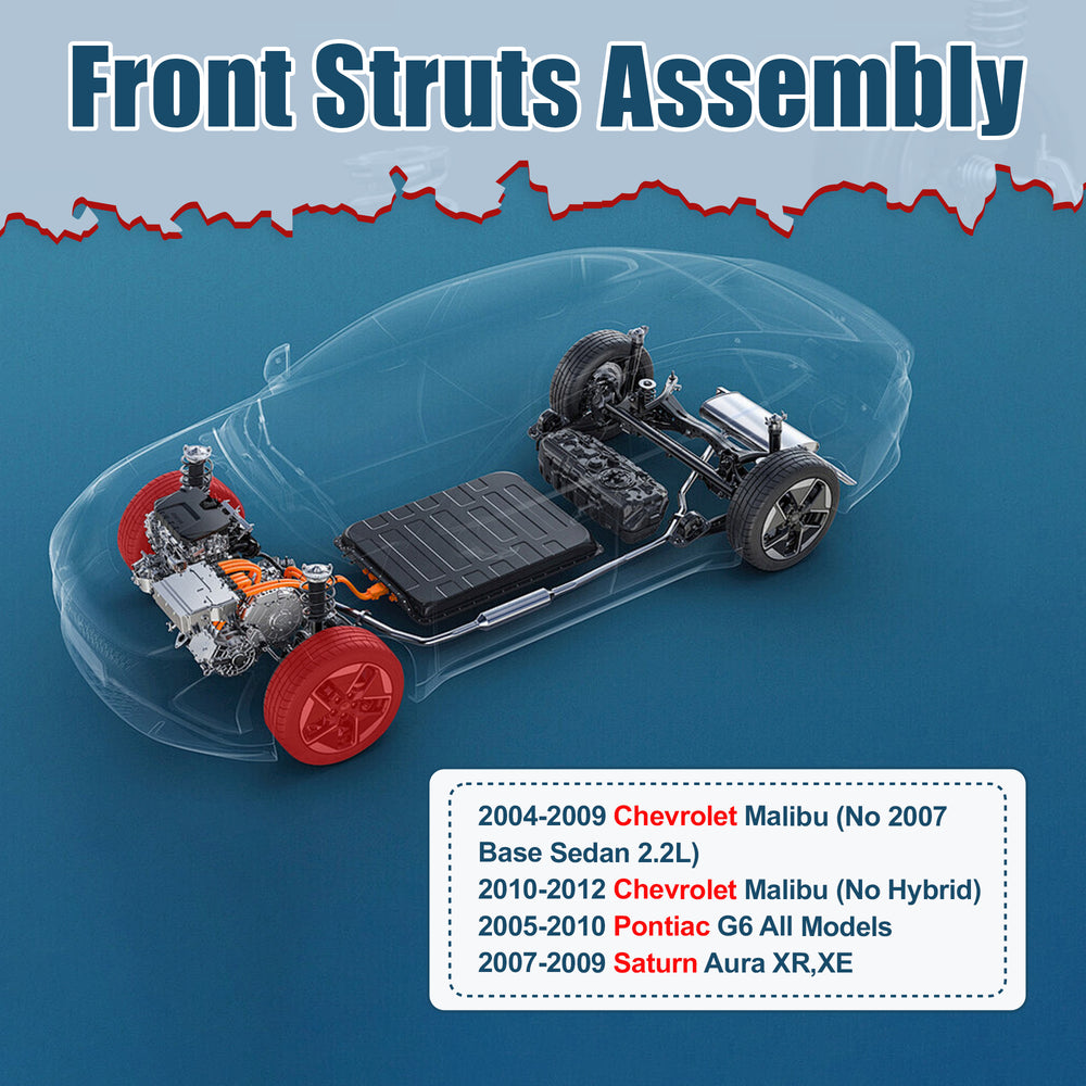 Vextone Front Strut Assembly Kit for 2004-2009 Chevy Malibu (No 2007 Base Sedan 2.2L), 2010-2012 Chevy Malibu (No Hybrid), Pontiac G6 2005-2010 – Noise Reduction & Comfort Upgrade – Replaces OEM 172200 172199 (Pair)