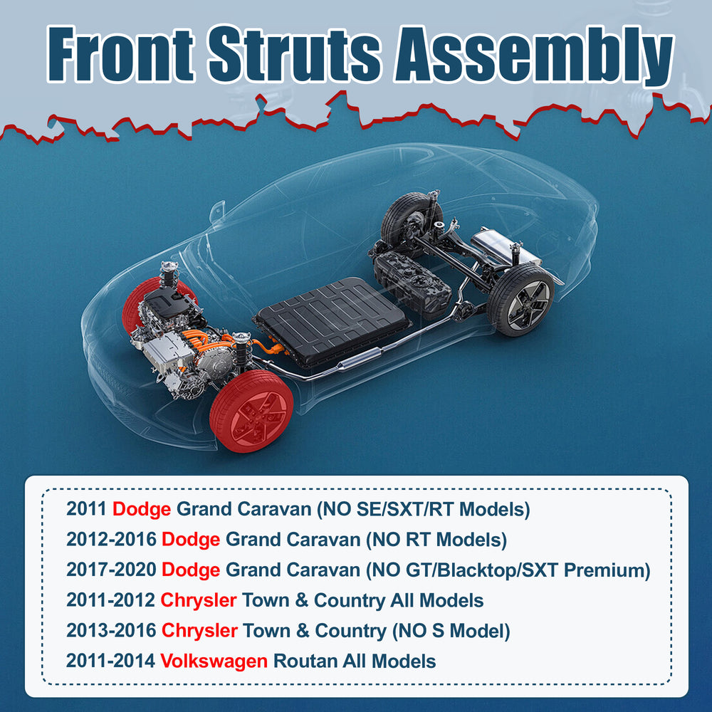 Vextone Front Strut Assembly Kit for 2012-2016 Dodge Grand Caravan (NO RT), 2017-2020 Grand Caravan (NO GT/Blacktop/SXT Premium) – Noise Reduction & Comfort Upgrade – Replaces OEM 471128R 471128L (Pair)