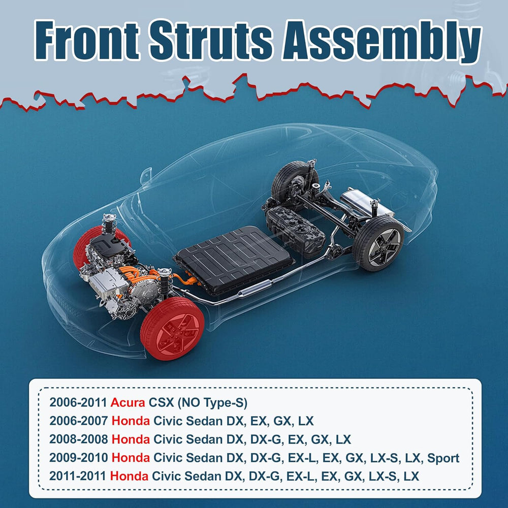 Vextone Front Strut Assembly Kit for 2006 - 2011 Honda Civic Acura CSX – Noise Reduction & Comfort Upgrade – Replaces OEM 172286 172287 (Pair)