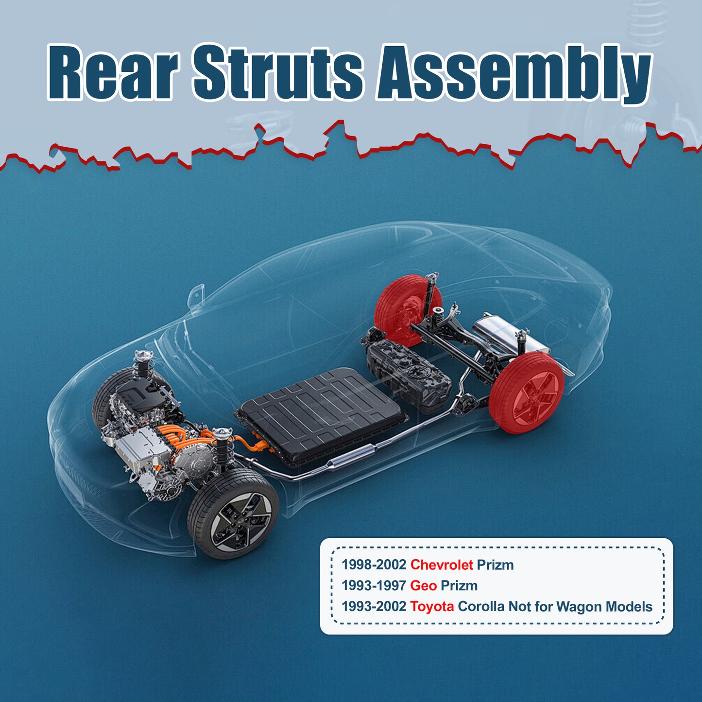 Vextone Rear Strut Assembly Kit for 1993-2002 Toyota Corolla (No Wagon), for 1998-2002 Chevy Prizm – Noise Reduction & Comfort Upgrade – Replaces OEM 171953 171954 (Pair)