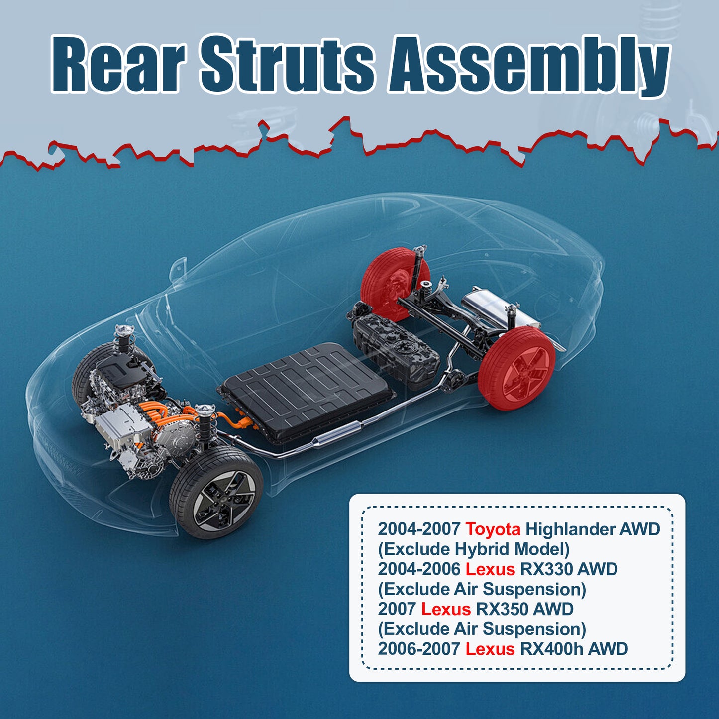 Vextone Rear Strut Assembly Kit for  2004-2007 Toyota Highlander AWD (No Hybrid Model), 2004-2006 Lexus RX330, 2007 RX350 (No Air Suspension) – Noise Reduction & Comfort Upgrade – Replaces OEM 172215 172216 (Pair)