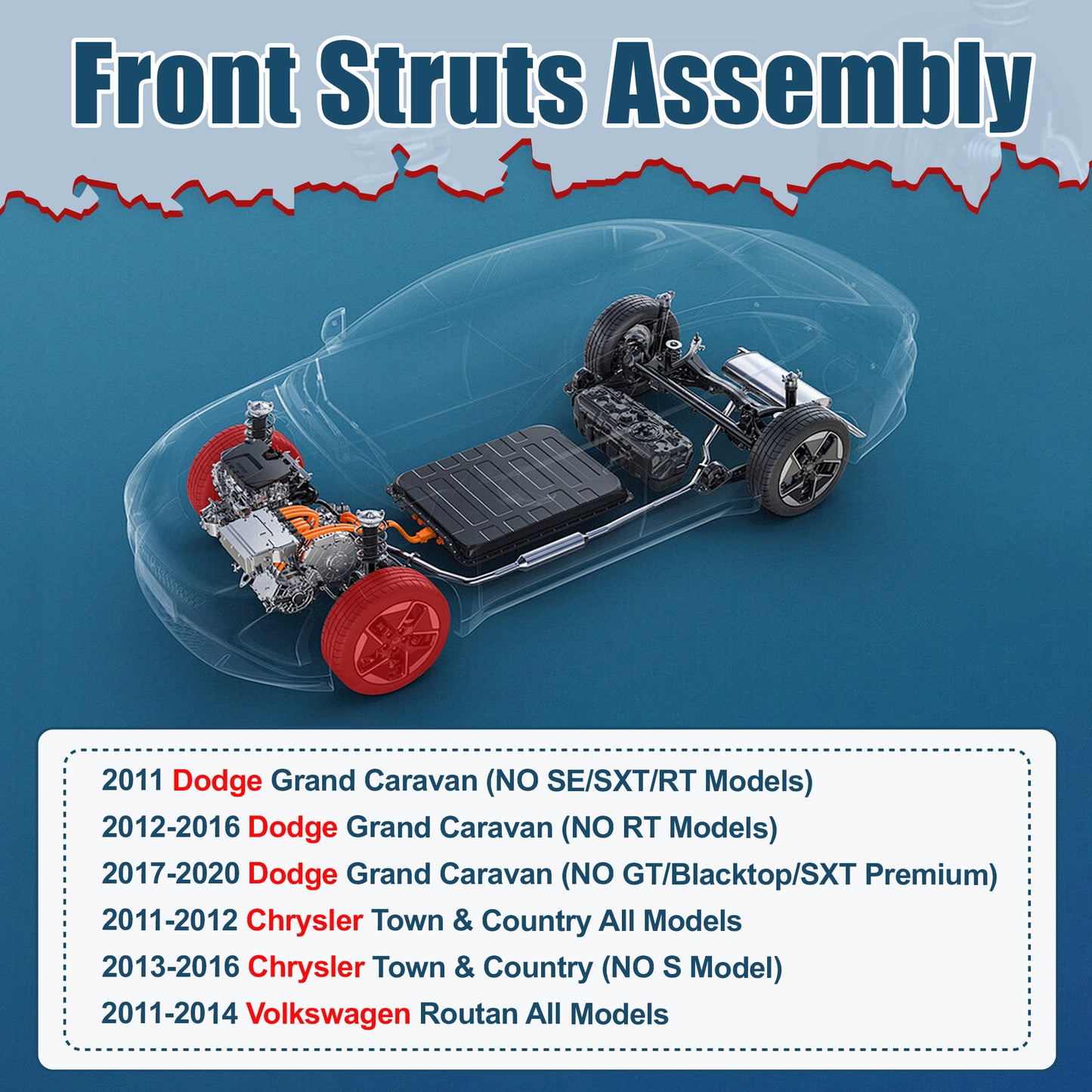 Vextone Front Strut Assembly Kit for 2012-2016 Dodge Grand Caravan (NO RT), 2017-2020 Grand Caravan (NO GT/Blacktop/SXT Premium) – Noise Reduction & Comfort Upgrade – Replaces OEM 471128R 471128L (Pair)
