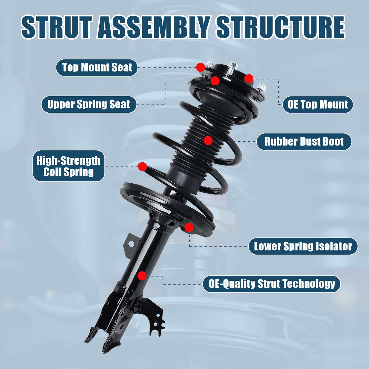 Vextone Front Strut Assembly Kit for 2012 2013 2014 Toyota Camry L, LE, XLE, Hybrid LE, Hybrid XLE  – Noise Reduction & Comfort Upgrade – Replaces OEM 172940 172941 (Pair)