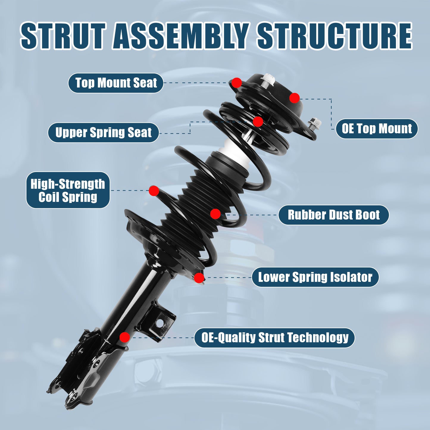 Vextone Front Strut Assembly Kit for 2011 2012 2013 Hyundai Elantra Sedan GLS, Limited, 2014 2015 2016 Elantra Sedan – Noise Reduction & Comfort Upgrade – Replaces OEM 172708 172709 (Pair)