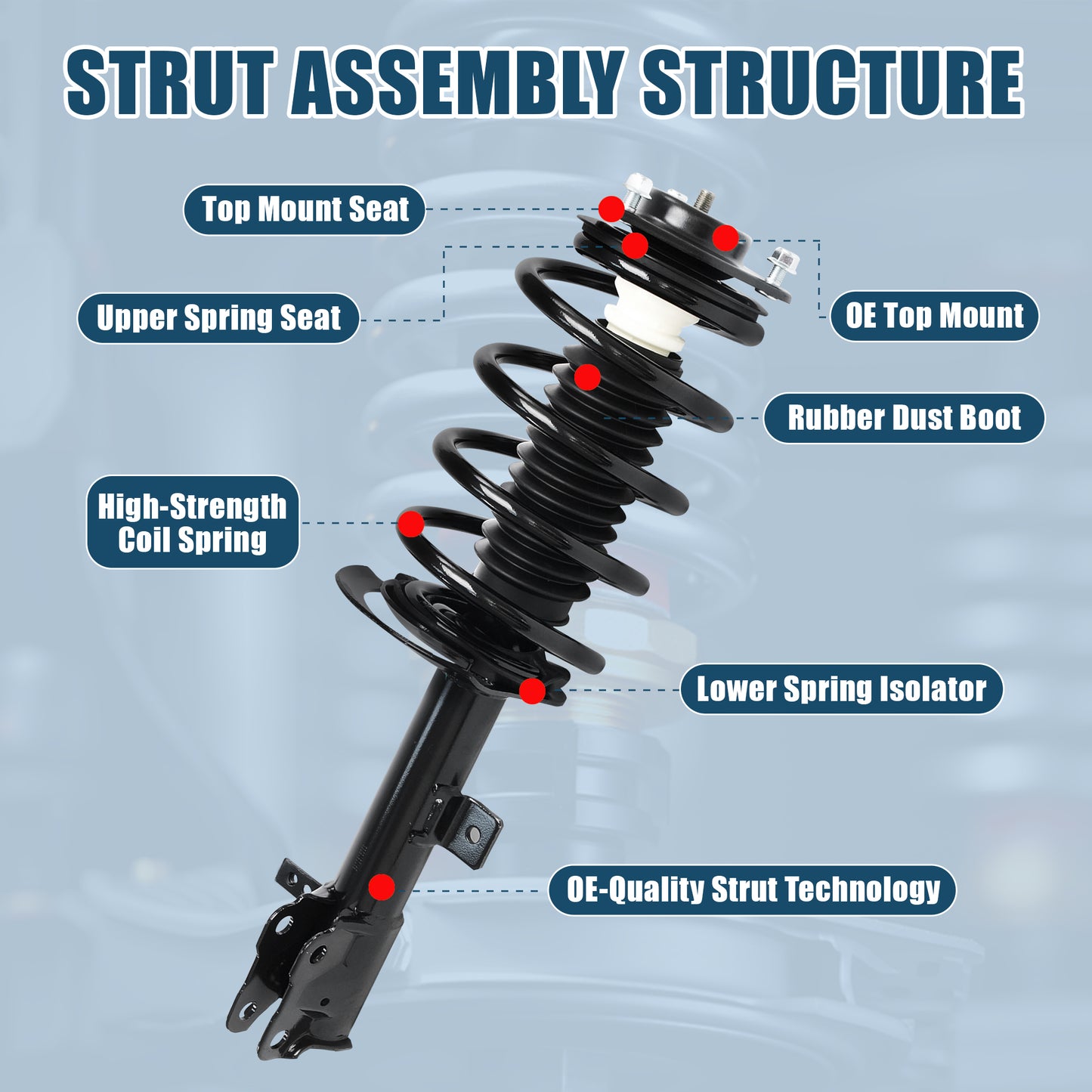 Vextone Front Strut Assembly Kit for 2007 2008 2009 Dodge Caliber 2.0L SE/SXT, 2010 2011 Caliber Express, 2012 Caliber SE/SXT – Noise Reduction & Comfort Upgrade – Replaces OEM 172367 172368 (Pair)