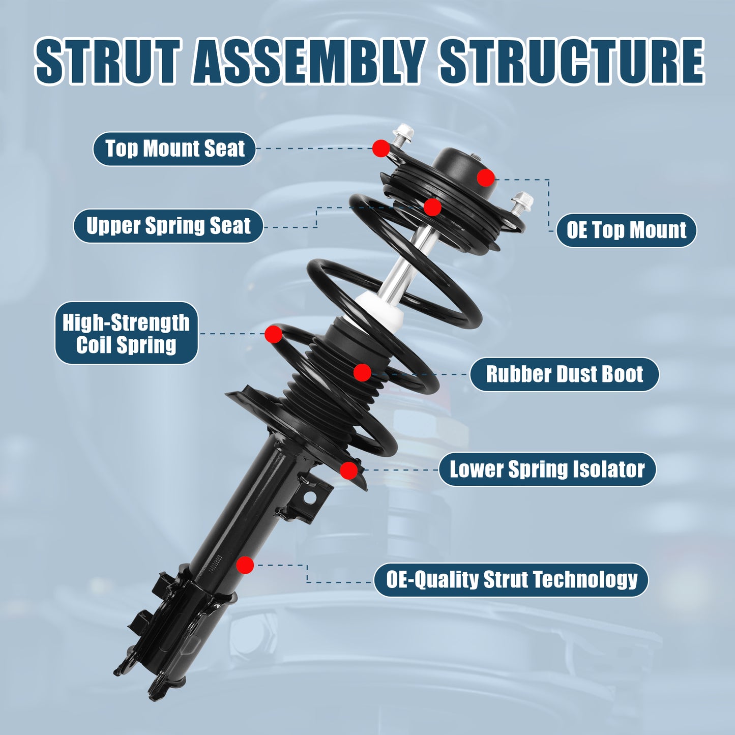 Vextone Front Strut Assembly Kit for  2011 Hyundai Sonata, No Hybrid Models  – Noise Reduction & Comfort Upgrade – Replaces OEM 172585 172586 (Pair)