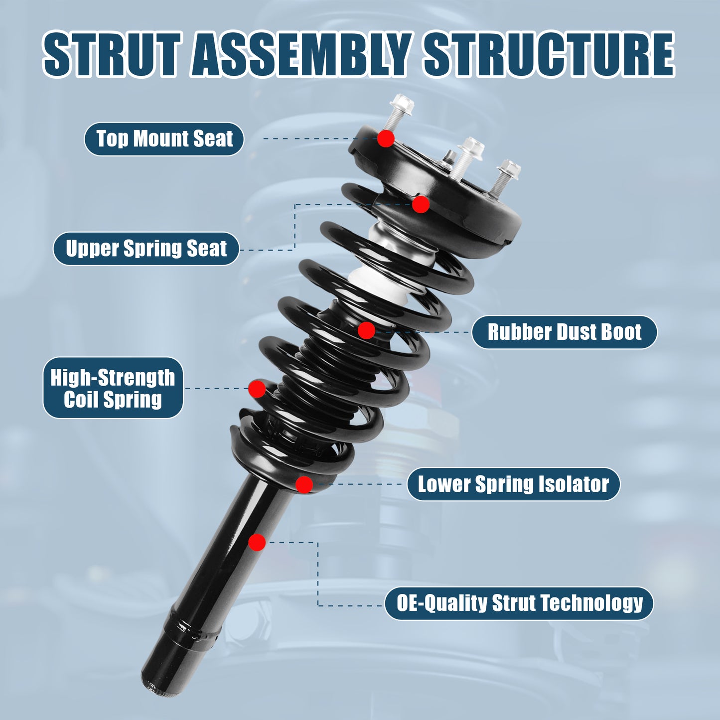 Vextone Front Strut Assembly Kit for Hyundai Azera 2006-2011, Sonata 2006-2010 – Noise Reduction & Comfort Upgrade – Replaces OEM 172281 (1PC)