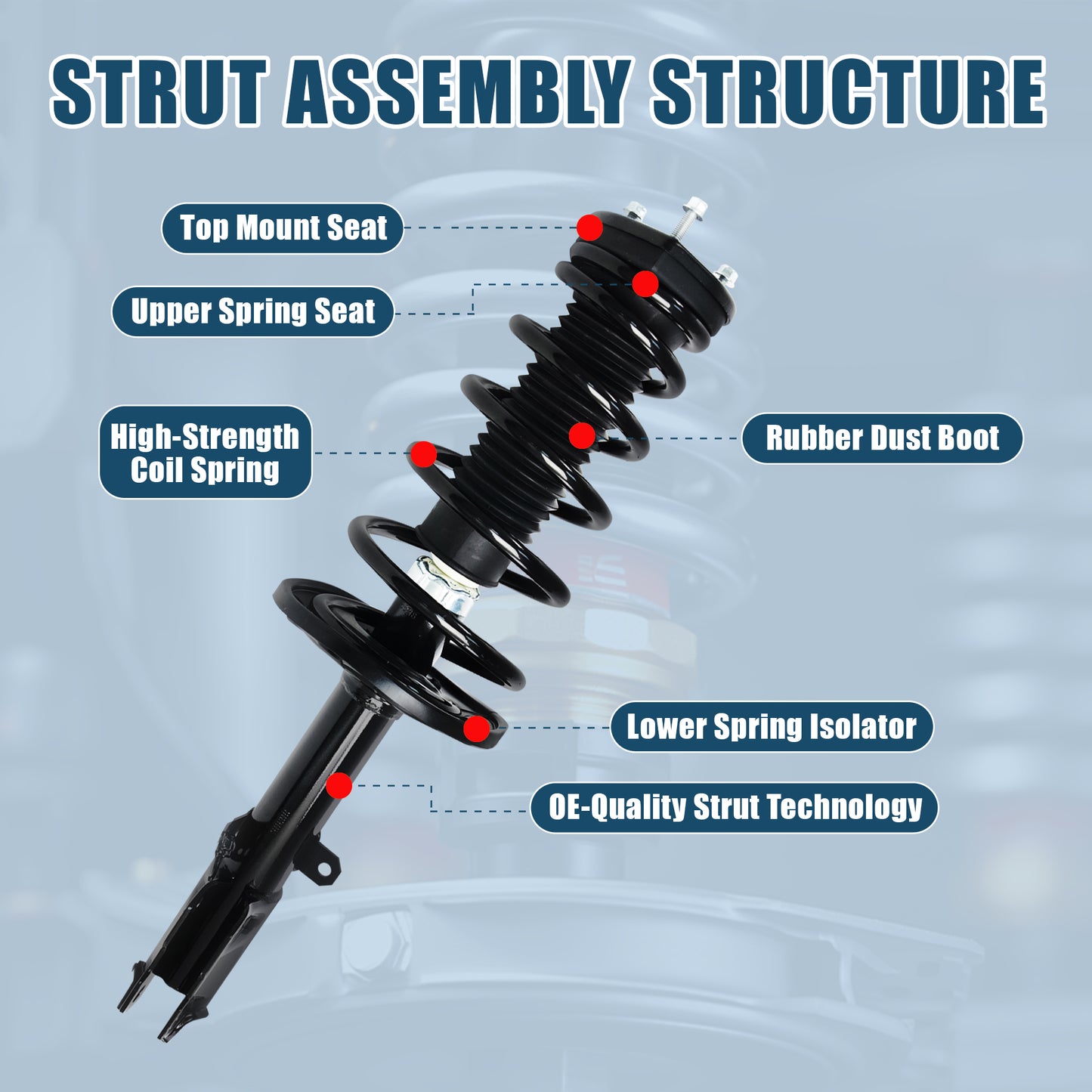 Vextone Rear Strut Assembly Kit for 2007-2011 Toyota Camry (Excludes SE), 2006-2012 Avalon, 2007-2012 Lexus ES350 – Noise Reduction & Comfort Upgrade – Replaces OEM 172309 172310 (Pair)