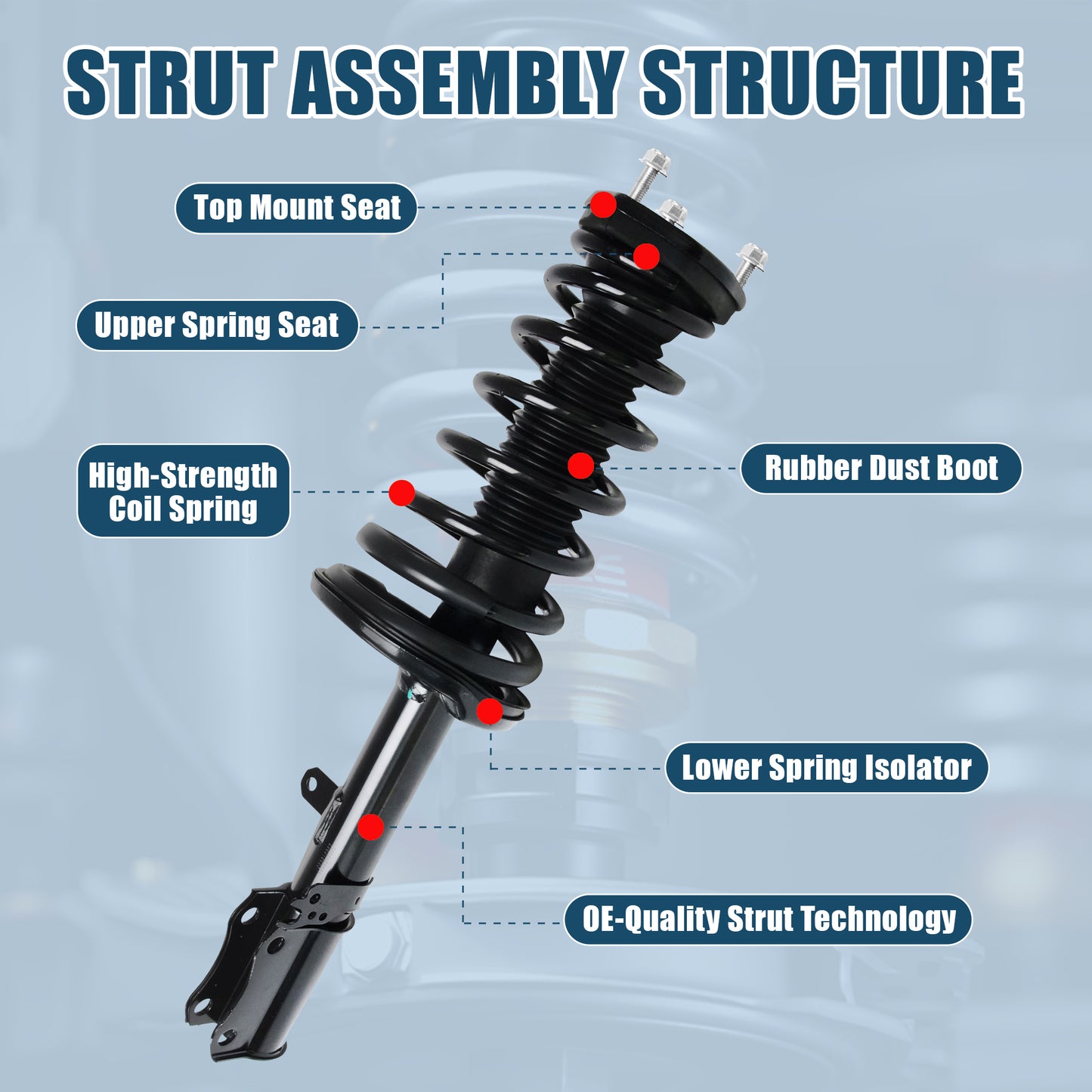 Vextone Rear Strut Assembly Kit for 1997 - 2001 Toyota Camry L4 2.2L, 1999 - 2003 Toyota Solara L4 2.2L  – Noise Reduction & Comfort Upgrade – Replaces OEM 171681 171680 (Pair)
