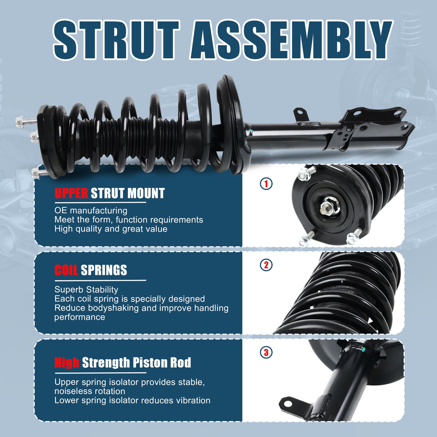 Vextone Rear Strut Assembly Kit for 1997 - 2001 Toyota Camry L4 2.2L, 1999 - 2003 Toyota Solara L4 2.2L  – Noise Reduction & Comfort Upgrade – Replaces OEM 171681 171680 (Pair)