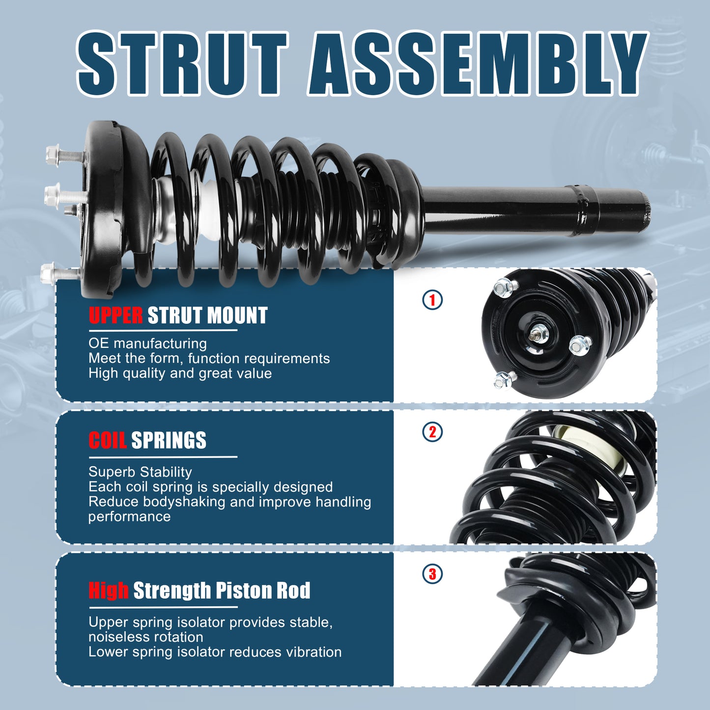 Vextone Front Strut Assembly Kit for Hyundai Azera 2006-2011, Sonata 2006-2010 – Noise Reduction & Comfort Upgrade – Replaces OEM 172281 (1PC)