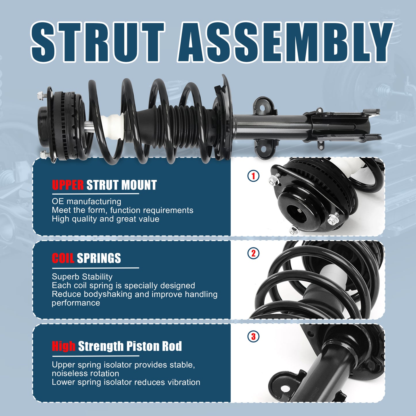 Vextone Front Strut Assembly Kit for 2008-2019 Dodge Grand Caravan, 2008-2016 Chrysler Town & Country – Noise Reduction & Comfort Upgrade – Replaces OEM 171128L 171128R (1PC)