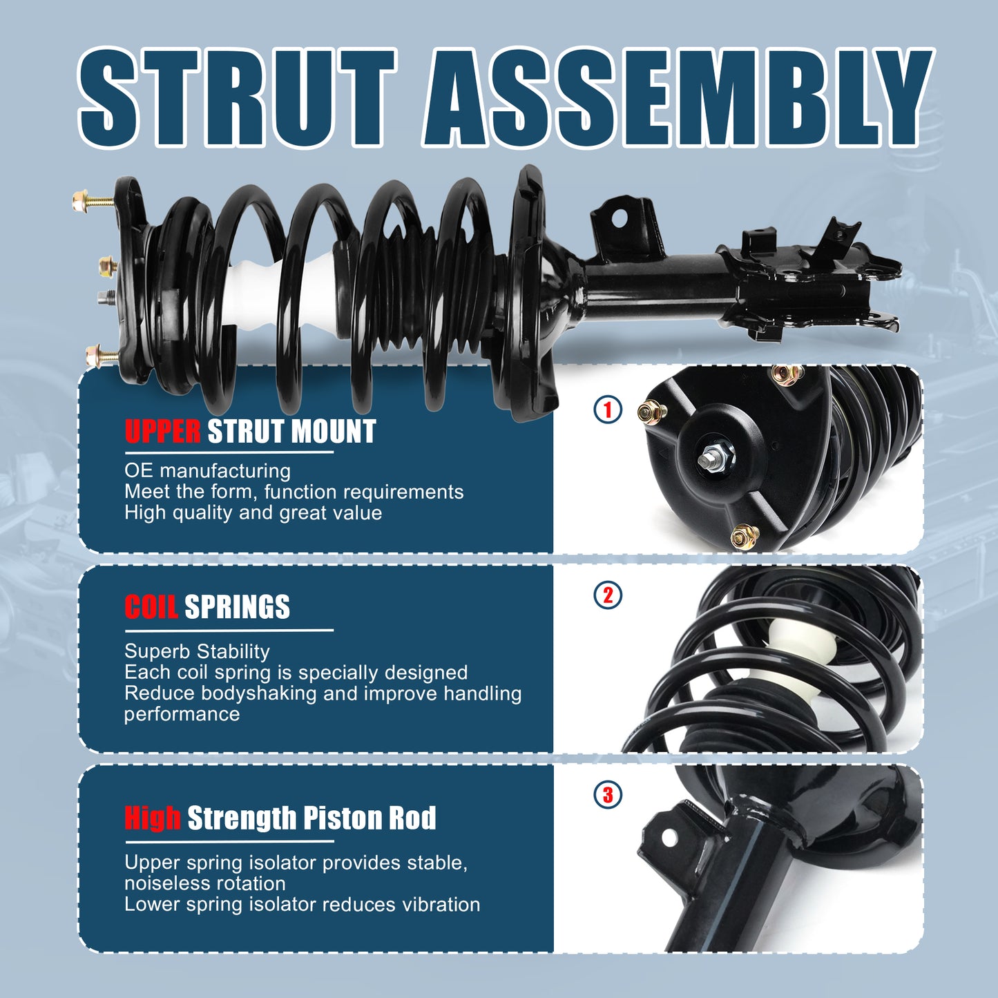 Vextone Front Strut Assembly Kit for Kia Rio Base 2006 2007 2008 2009 2010 2011  – Noise Reduction & Comfort Upgrade – Replaces OEM 372297 372298 (Pair)