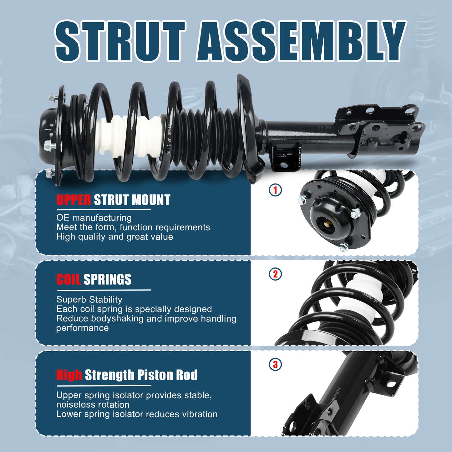 Vextone Front Strut Assembly Kit for 2004-2009 Chevy Malibu (No 2007 Base Sedan 2.2L), 2010-2012 Chevy Malibu (No Hybrid), Pontiac G6 2005-2010 – Noise Reduction & Comfort Upgrade – Replaces OEM 172200 172199 (Pair)