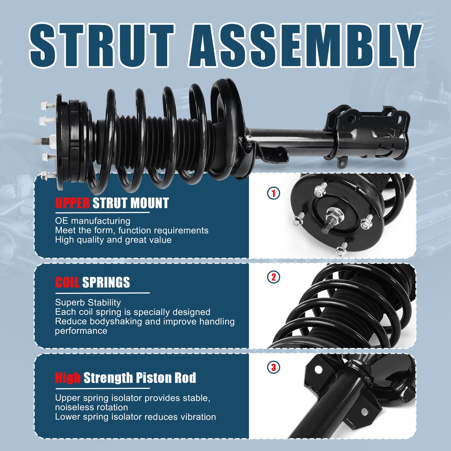 Vextone Front Strut Assembly Kit for 2005 2006 Ford Mustang, 2007 2008 2009 2010 Mustang Only Base/GT – Noise Reduction & Comfort Upgrade – Replaces OEM 172138 (Pair)