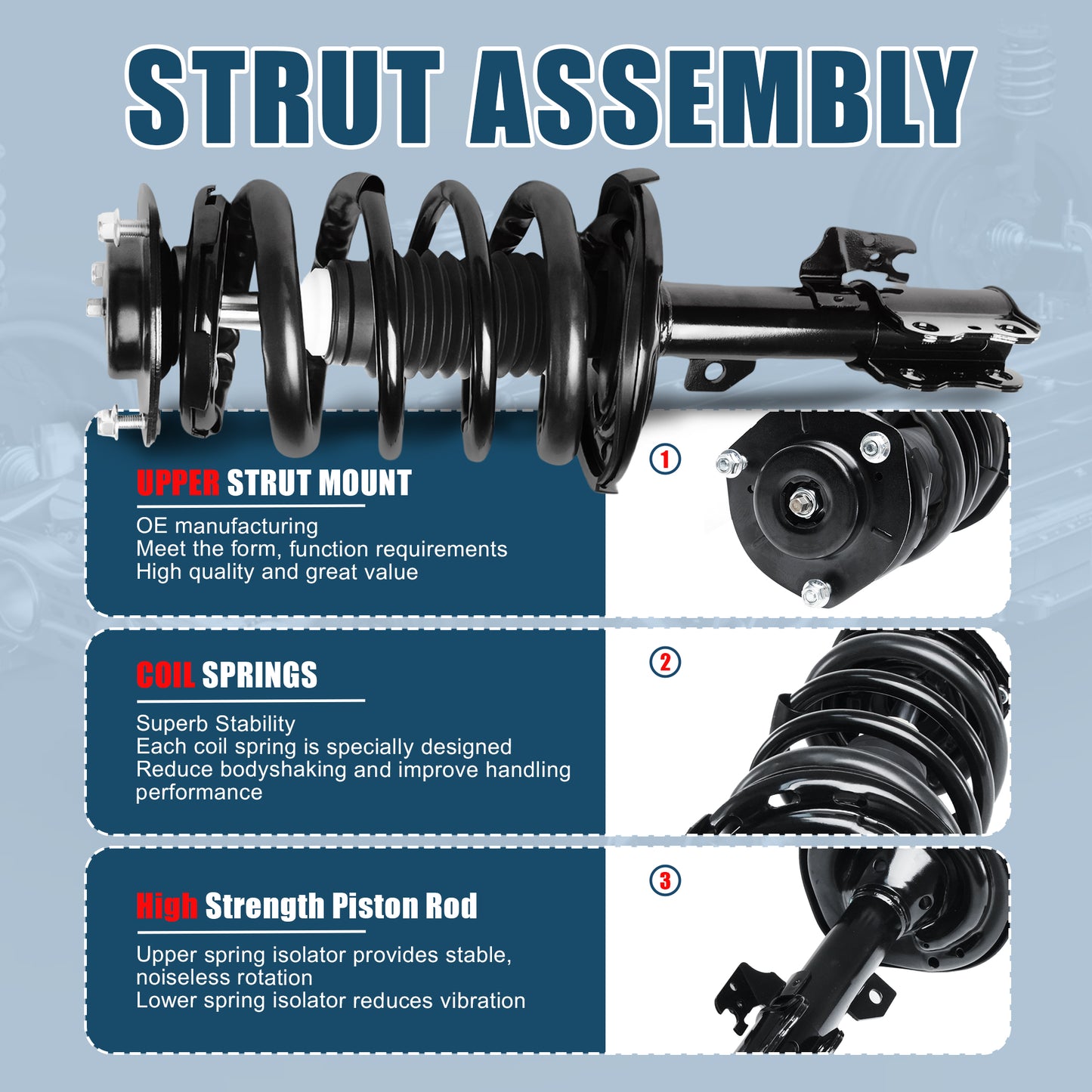 Vextone Front Strut Assembly Kit for 2007-2011 Toyota Camry 3.5L V6, 2006-2012 for Avalon, 2007-2012 for Lexus ES350 – Noise Reduction & Comfort Upgrade – Replaces OEM 272308 272307(Pair)