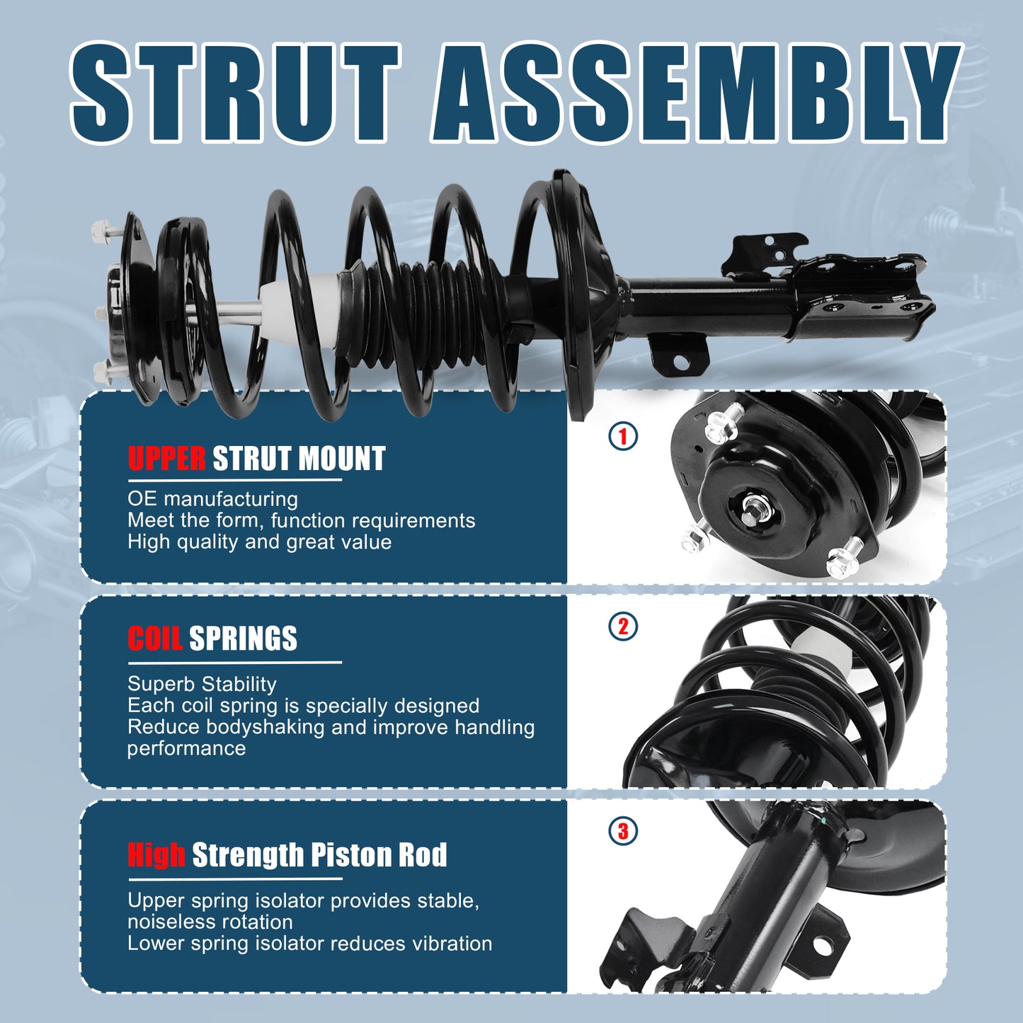 Vextone Front Strut Assembly Kit for 2004-2006 Toyota Sienna 3.3L V6 (FWD 7 Passenger), 2007-2010 Toyota Sienna 3.5L V6 (FWD 7 Passenger) – Noise Reduction & Comfort Upgrade – Replaces OEM 172236 172237 (Pair)