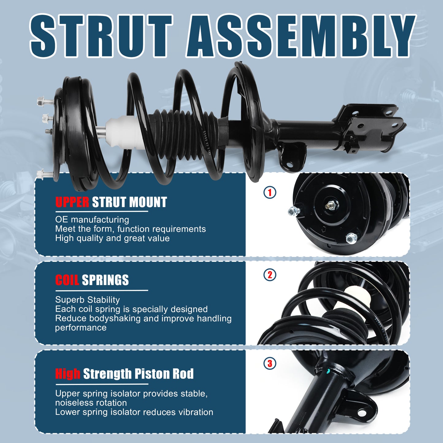 Vextone Front Strut Assembly Kit for 2007 2008 Hyundai Entourage, 2006-2014 Kia Sedona – Noise Reduction & Comfort Upgrade – Replaces OEM 172918 172917 (Pair)