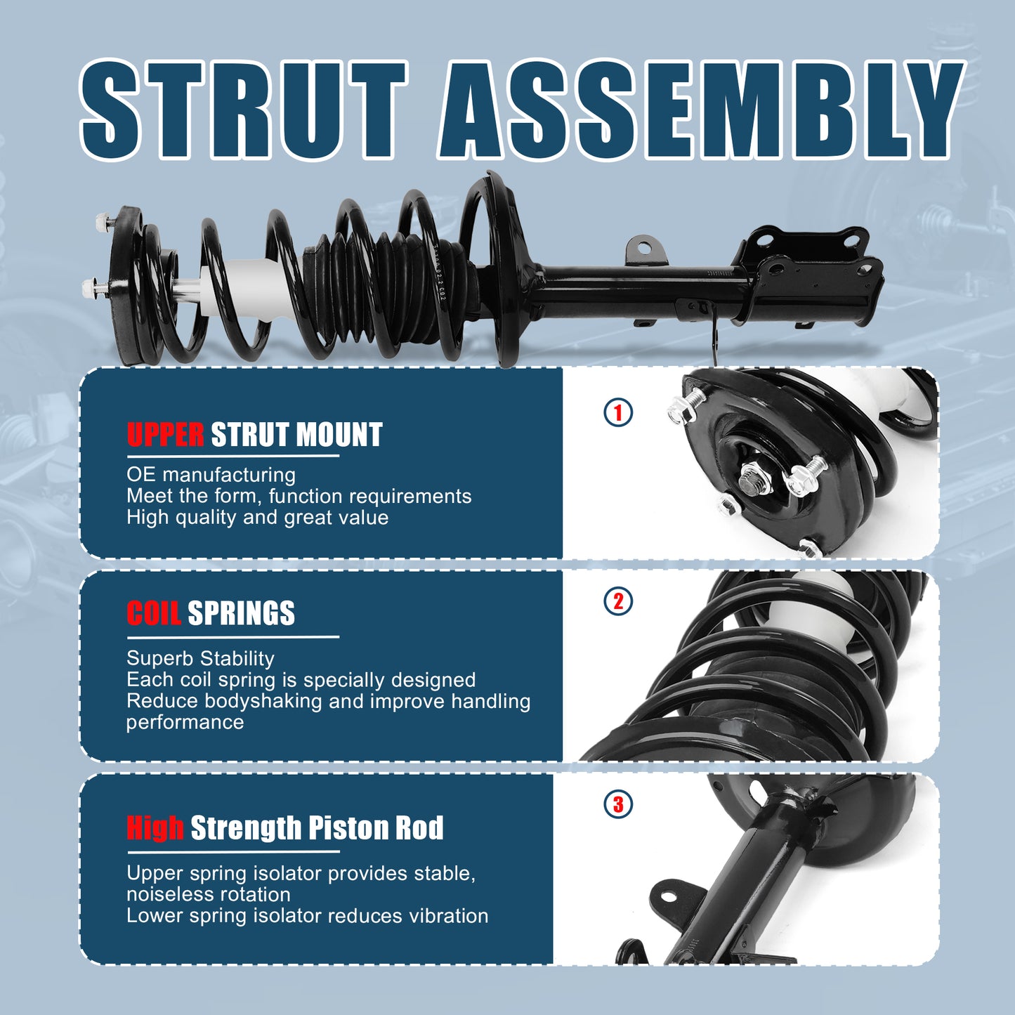 Vextone Rear Strut Assembly Kit for 1993-2002 Toyota Corolla (No Wagon), for 1998-2002 Chevy Prizm – Noise Reduction & Comfort Upgrade – Replaces OEM 171953 171954 (Pair)
