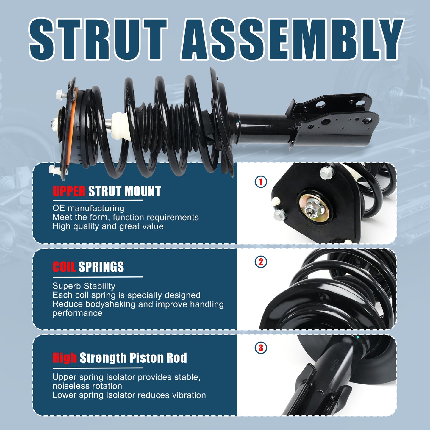 Vextone Front Strut Assembly Kit for 2006-2011 Buick Lucerne, Cadillac DTS Sedan (NO MRC Suspension) – Noise Reduction & Comfort Upgrade – Replaces OEM 172321 (Pair)