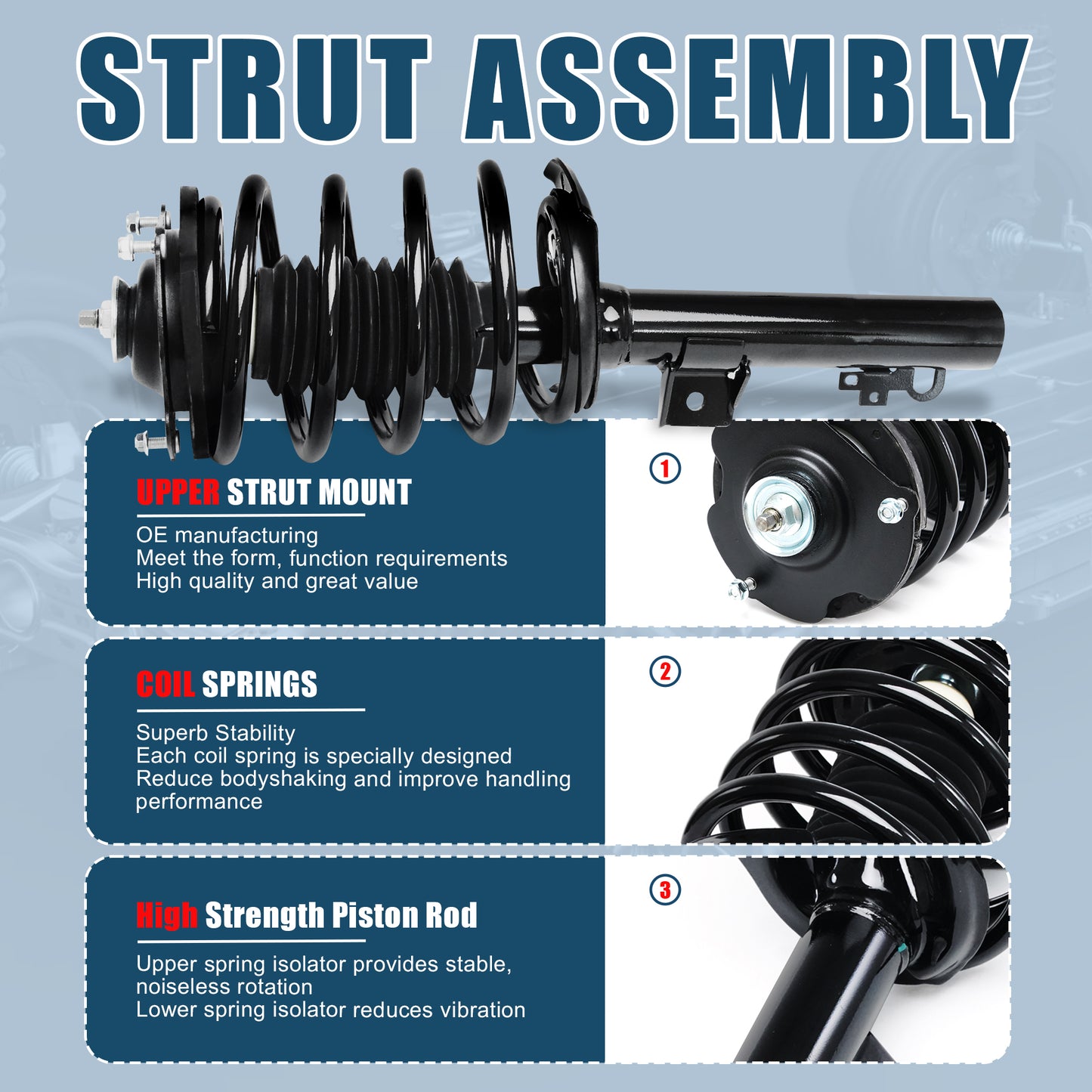 Vextone Front Strut Assembly Kit for 1996-2007 Ford Taurus, 1996-2005 Mercury Sable  – Noise Reduction & Comfort Upgrade – Replaces OEM 171615 (Pair)