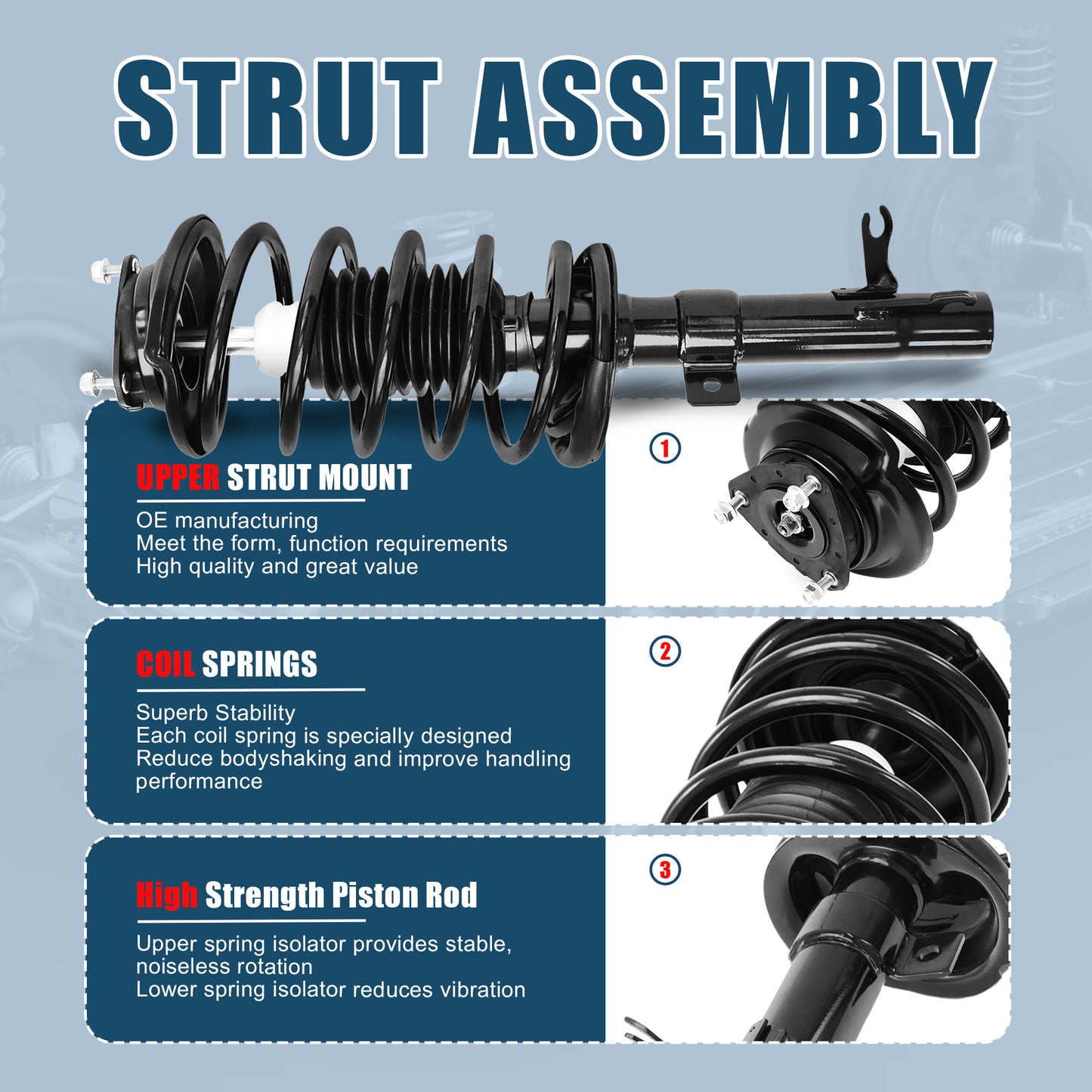Vextone Front Strut Assembly Kit for Ford Focus 2000 2001 2002 2003 2004 2005 – Noise Reduction & Comfort Upgrade – Replaces OEM 171504 171505 (Pair)