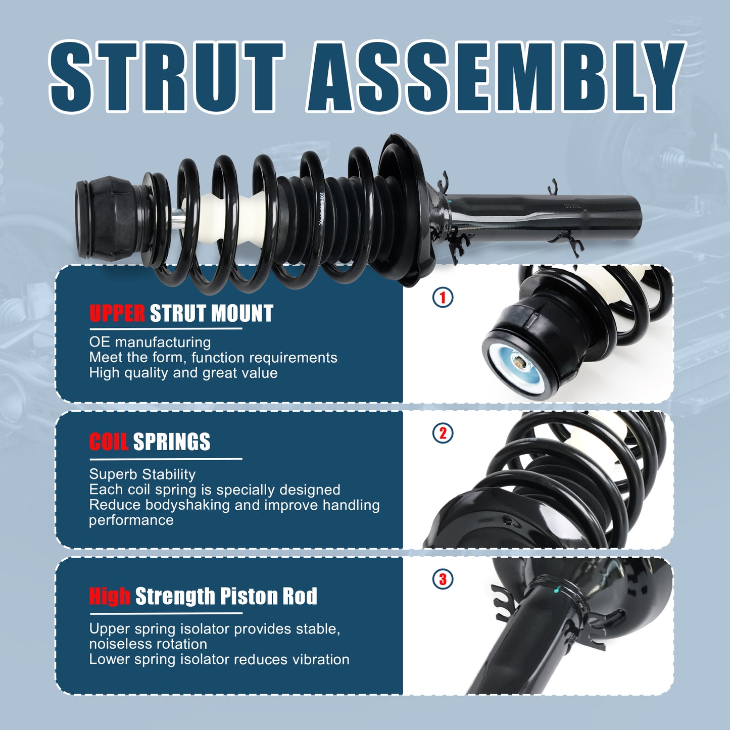 Vextone Front Strut Assembly Kit for 1998-2010 Volkswagen Beetle, 1999-2005 Golf, 2007-2009 Golf City – Noise Reduction & Comfort Upgrade – Replaces OEM 171525 (Pair)