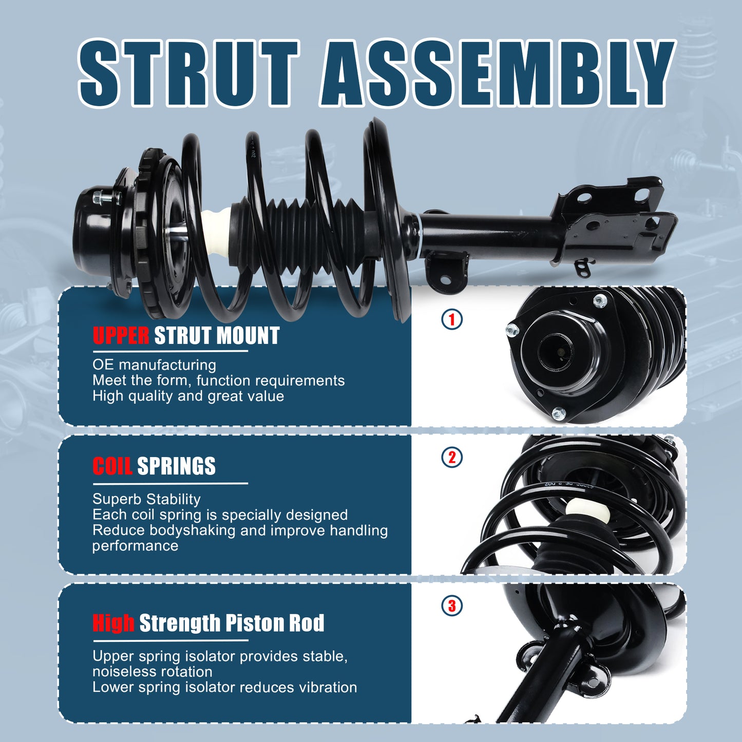 Vextone Front Strut Assembly Kit for 1995-2000 Dodge Caravan, Grand Caravan, 1995-2000 Chrysler Town & Country – Noise Reduction & Comfort Upgrade – Replaces OEM 171964L 171964R(Pair)