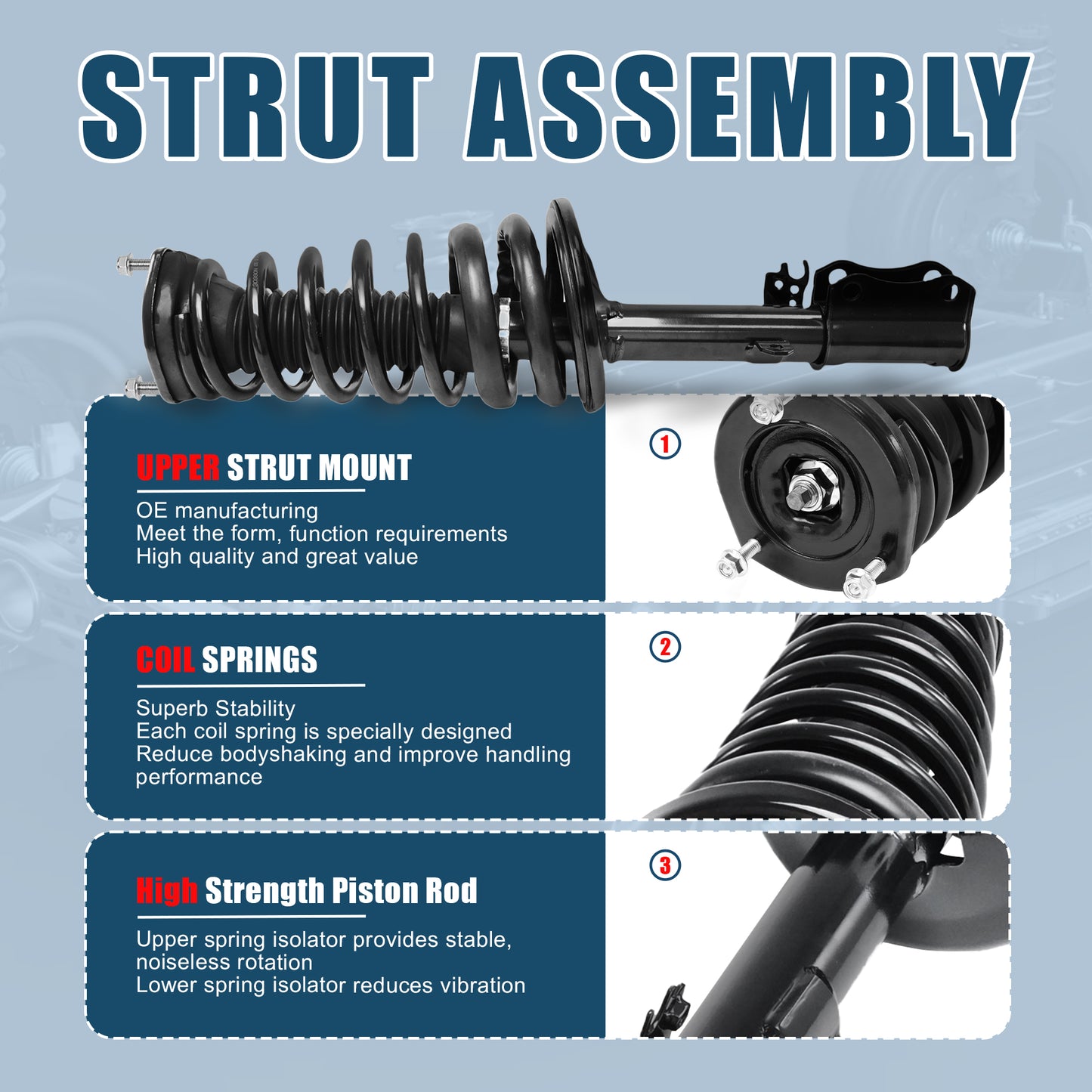 Vextone Rear Strut Assembly Kit for 2002 2003 Toyota Camry / Lexus ES300 All Models – Noise Reduction & Comfort Upgrade – Replaces OEM 171493 171492 (Pair)