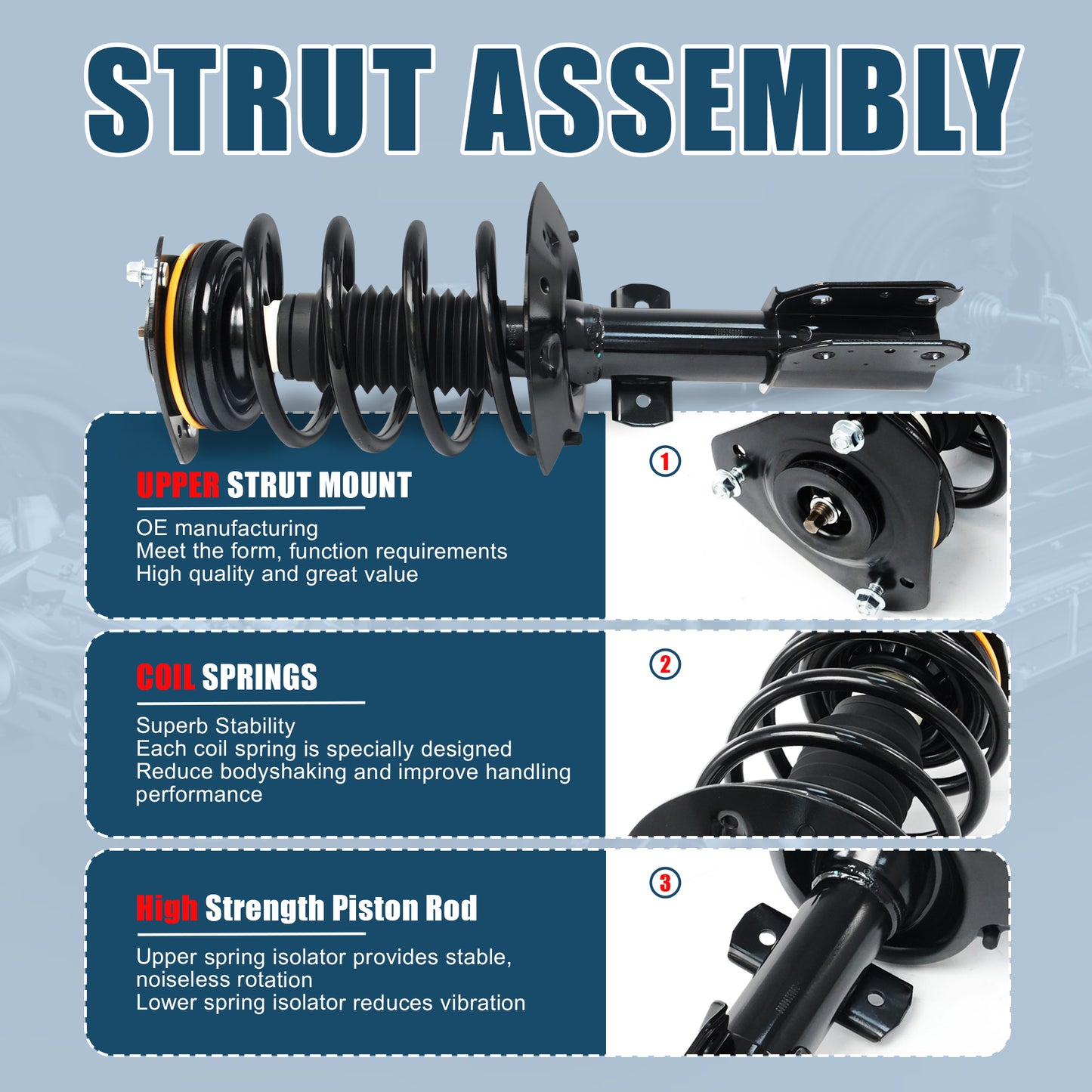 Vextone Front Struts Shock Absorbers Coil Spring Assembly Fit for 2004-2008 Pontiac Grand Prix (Fit 16" & 17" & 18" Wheels) – Noise Reduction & Comfort Upgrade – Replaces OEM 172177 (1PC)