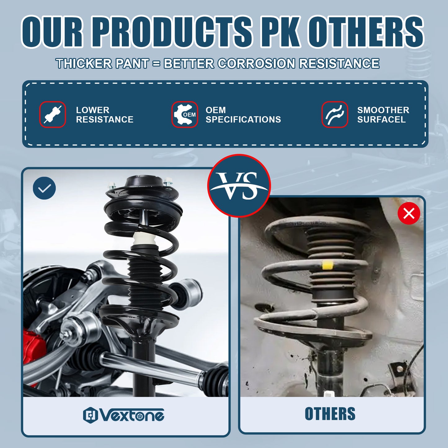 Vextone Front Strut Assembly Kit for 2005-2009 Hyundai Tucson(No 2007 GLS 2.7L), 2005-2010 Kia Sportage – Noise Reduction & Comfort Upgrade – Replaces OEM  172220 172219 (Pair)